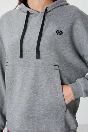 Tommylife Toptan Kapüşonlu Oversize Kadın Sweatshirt 97291 Gri Melanj