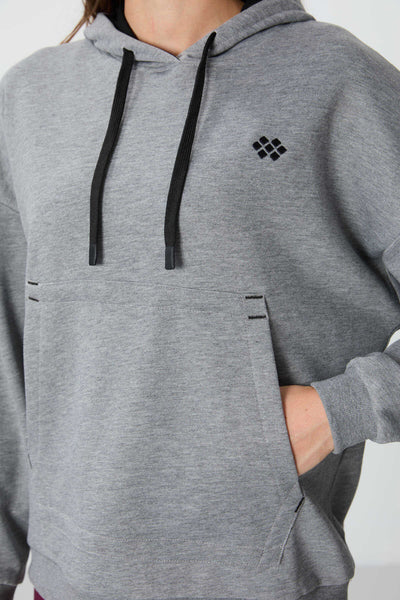 Tommylife Toptan Kapüşonlu Oversize Kadın Sweatshirt 97291 Gri Melanj