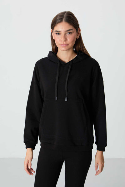 Tommylife Toptan Kapüşonlu Oversize Kadın Sweatshirt 97291 Siyah