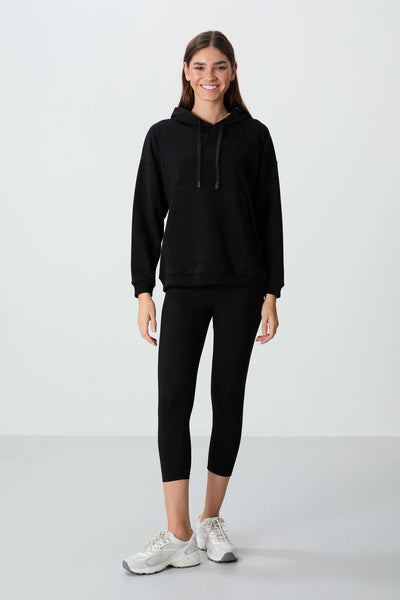 Tommylife Toptan Kapüşonlu Oversize Kadın Sweatshirt 97291 Siyah