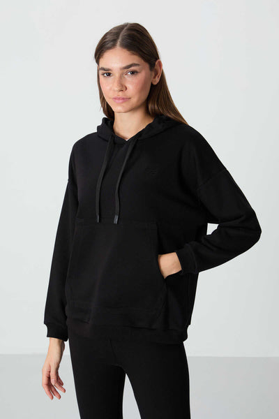 Tommylife Toptan Kapüşonlu Oversize Kadın Sweatshirt 97291 Siyah