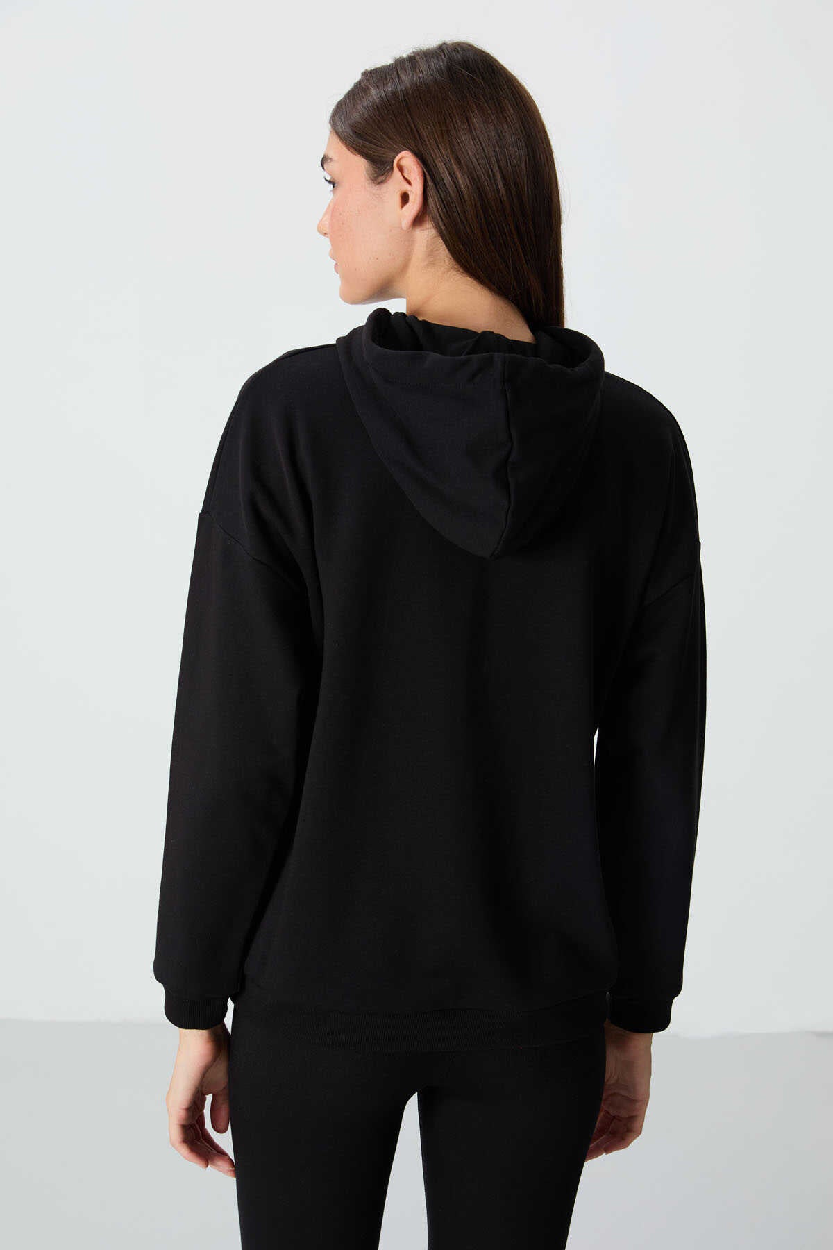 Tommylife Toptan Kapüşonlu Oversize Kadın Sweatshirt 97291 Siyah