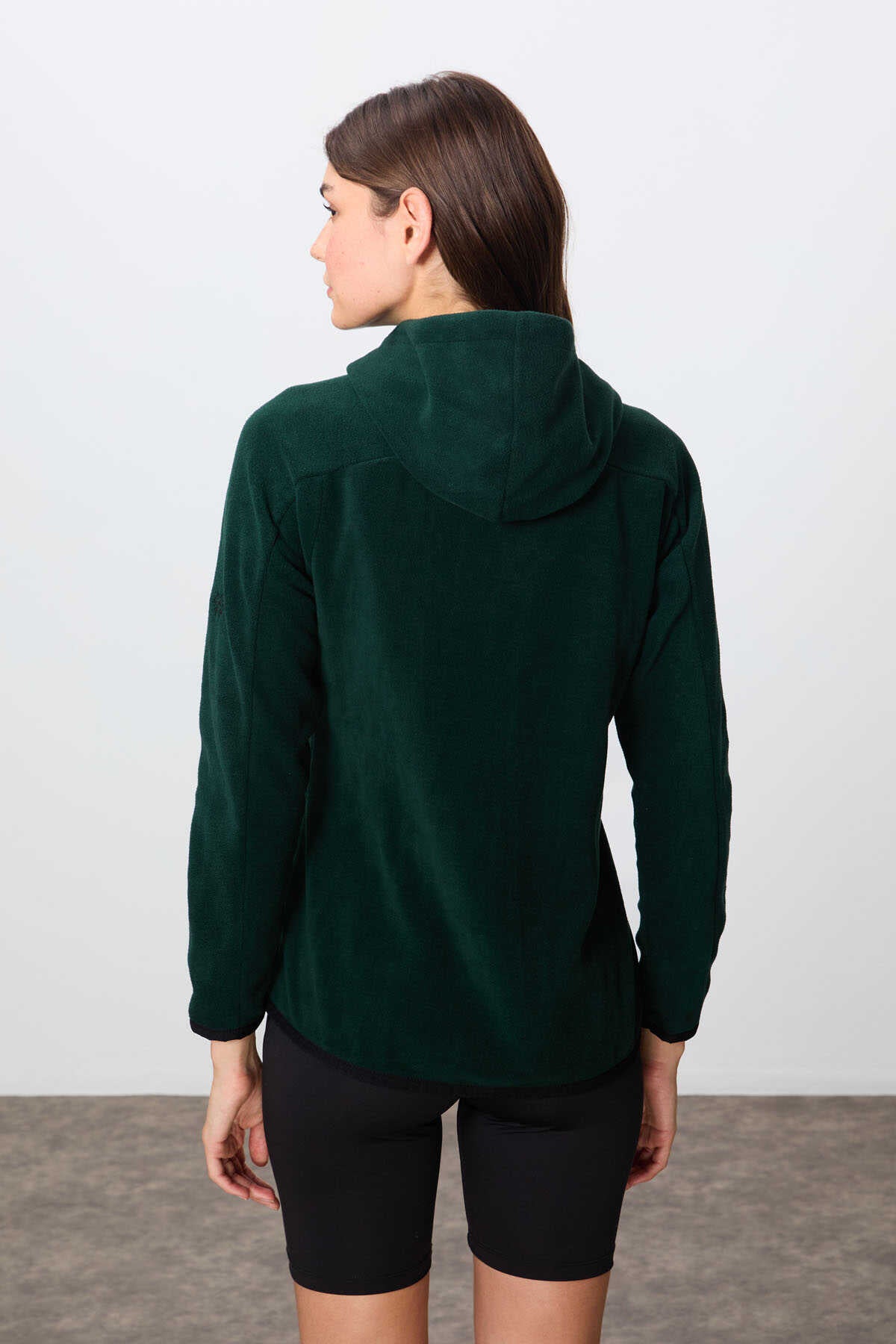 Tommylife Toptan Kapüşonlu Standart Kalıp Fermuarlı Kadın Polar Sweatshirt 97287 Çam Yeşili