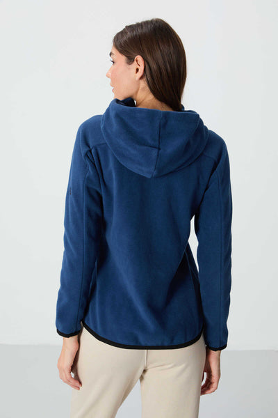 Tommylife Toptan Kapüşonlu Standart Kalıp Fermuarlı Kadın Polar Sweatshirt 97287 Parlament