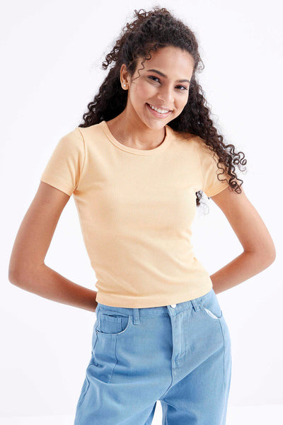 Tommylife Toptan Kavuniçi Basic Kısa Kol O Yaka Kadın T-Shirt - 97202