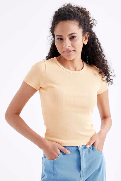 Tommylife Toptan Kavuniçi Basic Kısa Kol O Yaka Kadın T-Shirt - 97202