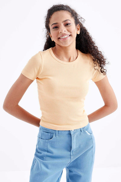 Tommylife Toptan Kavuniçi Basic Kısa Kol O Yaka Kadın T-Shirt - 97202