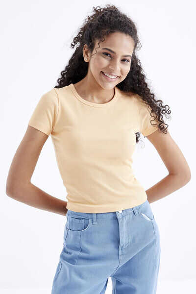 Tommylife Toptan Kavuniçi Basic Kısa Kol O Yaka Kadın T-Shirt - 97202