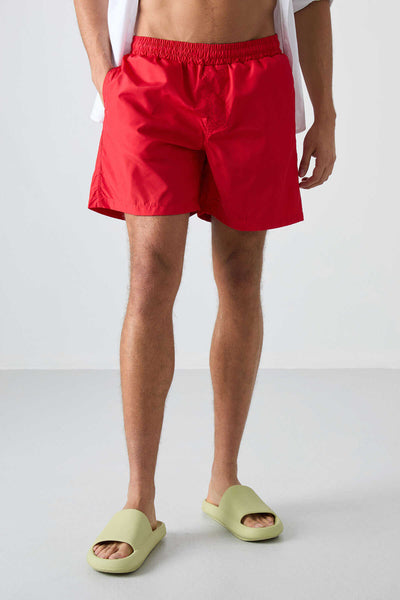 Pantaloni scurți de baie pentru bărbați, croială standard, roșii, cu talie elastică, Tommylife, en-gros - 81237