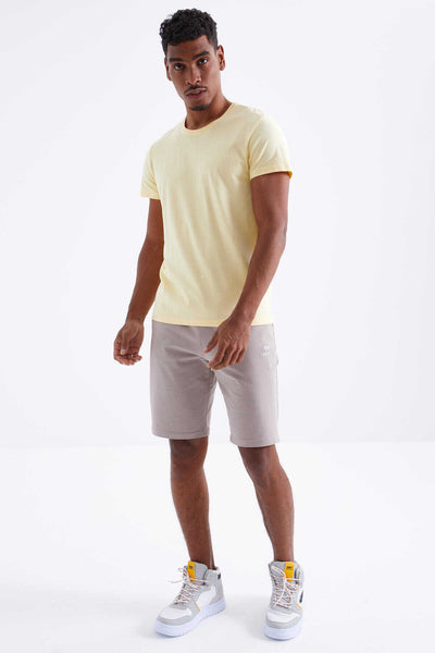 Tommylife Toptan Bej Inchis Cu Sireturi Standard Fit Basic Barbati Pantalon Scurt - 81212