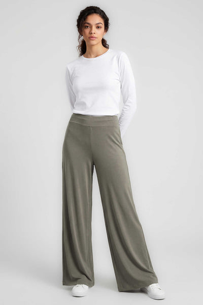 Pantaloni damă Tommylife, cu croială largă, bej închis, cu corset Palazzo, en-gros - 94681