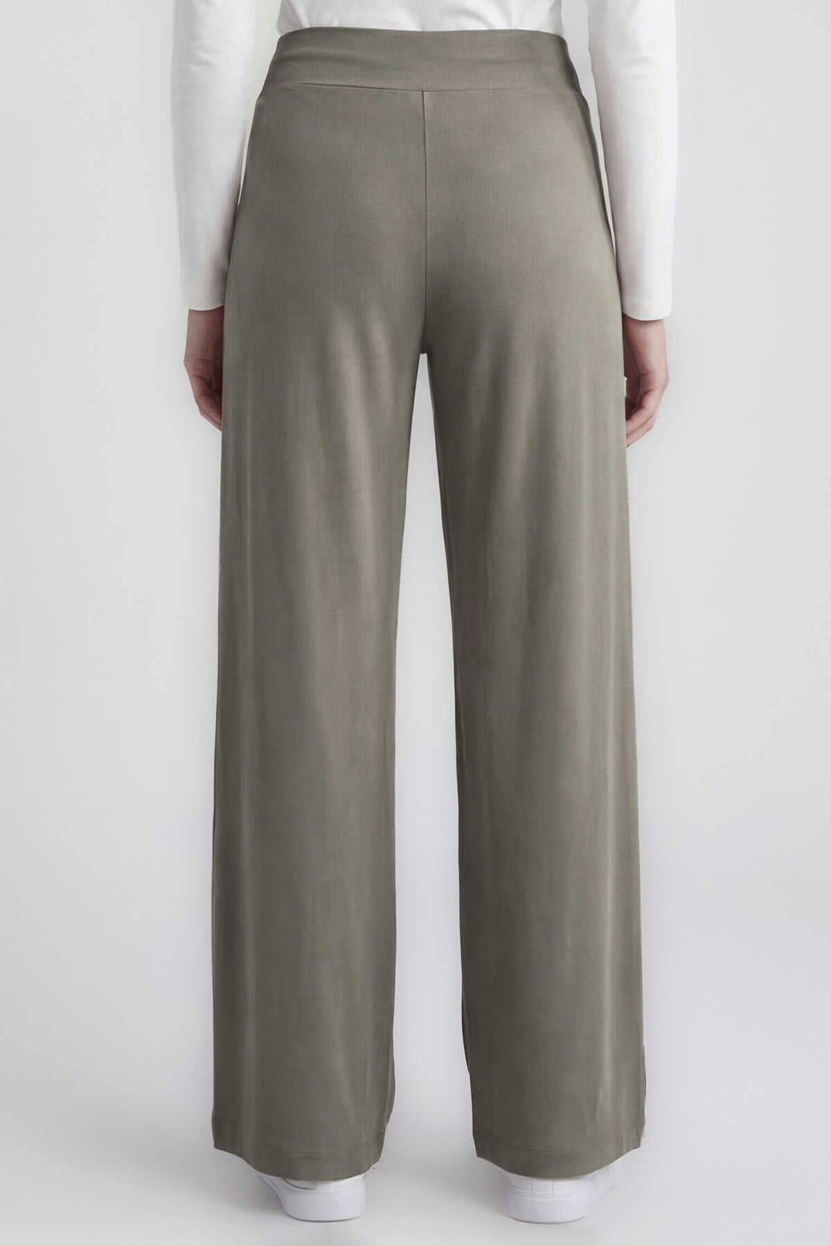 Pantaloni damă Tommylife, cu croială largă, bej închis, cu corset Palazzo, en-gros - 94681