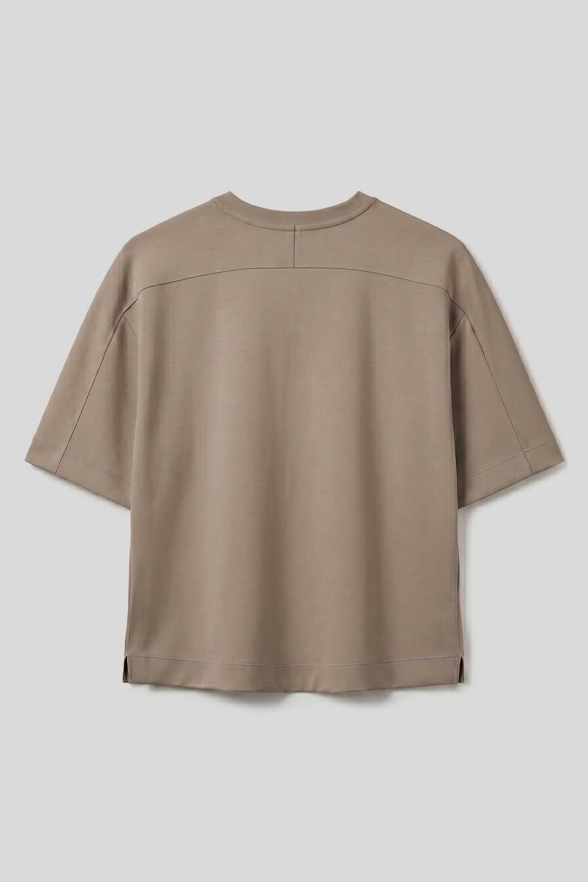 Tricou simplu pentru femei, bej închis, cu guler rotund și mânecă scurtă, Tommylife Wholesale - 97316