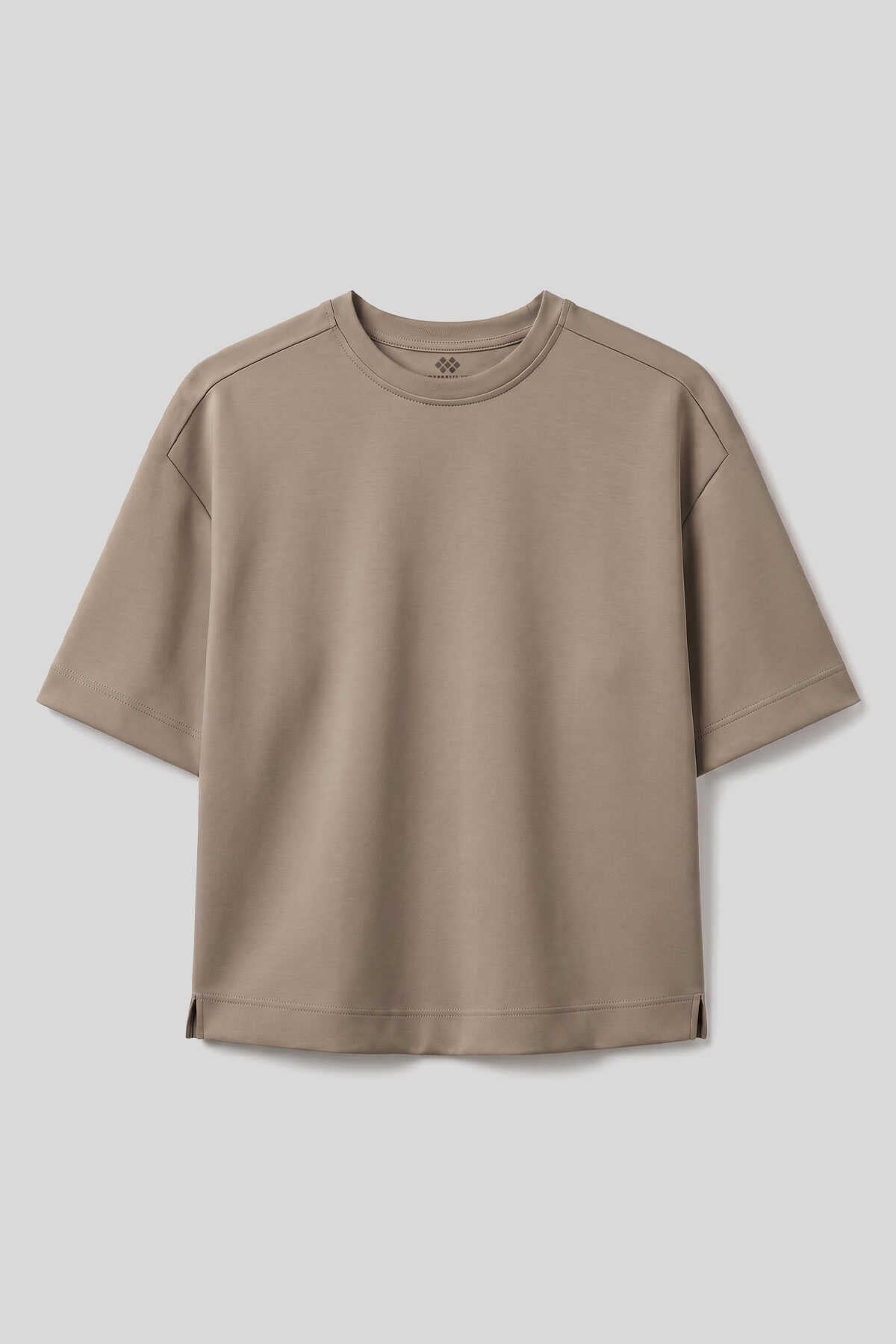 Tricou simplu pentru femei, bej închis, cu guler rotund și mânecă scurtă, Tommylife Wholesale - 97316