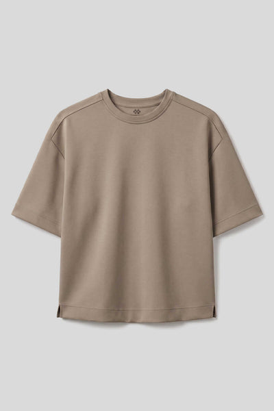 Tricou simplu pentru femei, bej închis, cu guler rotund și mânecă scurtă, Tommylife Wholesale - 97316