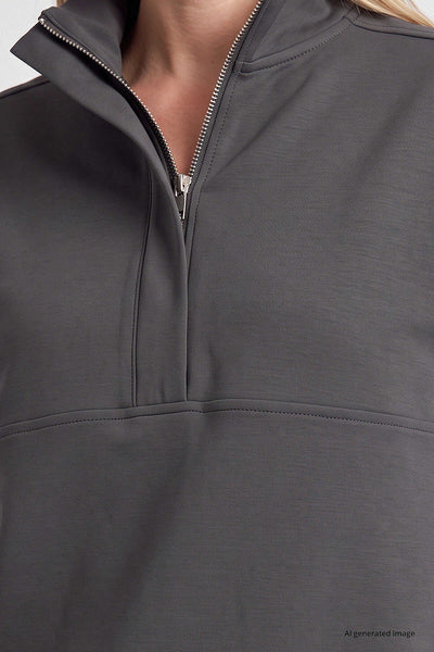 Tommylife Toptan Koyu Gri Dik Yaka Fermuarlı Rahat Form Kadın Sweatshirt - 97314