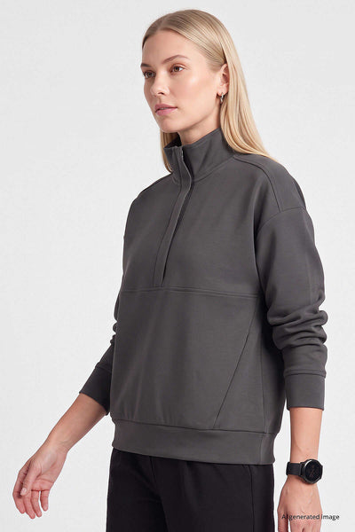 Tommylife Toptan Koyu Gri Dik Yaka Fermuarlı Rahat Form Kadın Sweatshirt - 97314