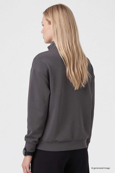Tommylife Toptan Koyu Gri Dik Yaka Fermuarlı Rahat Form Kadın Sweatshirt - 97314