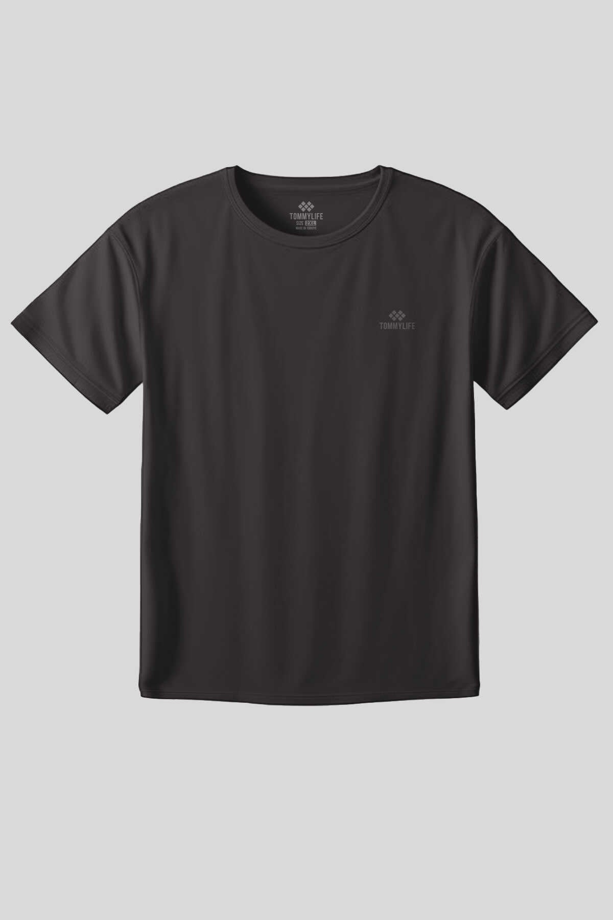 Tommylife Toptan Koyu Gri O Yaka Basic Battal Büyük Beden Kadın T-Shirt - 97308