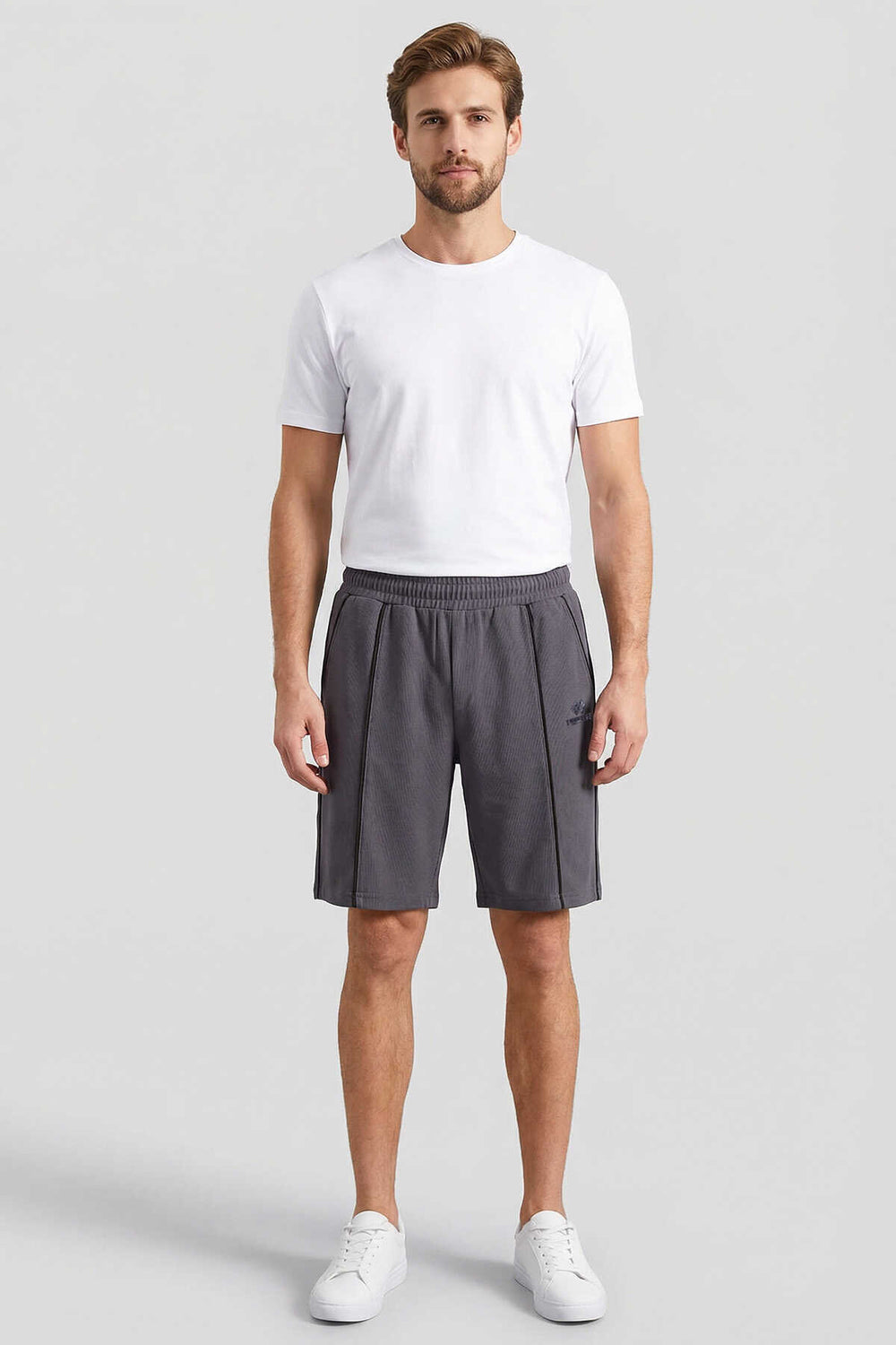 Tommylife Toptan Koyu Gri Oversize Fit Basic Ön Dikiş Detaylı Erkek Şort - 81283