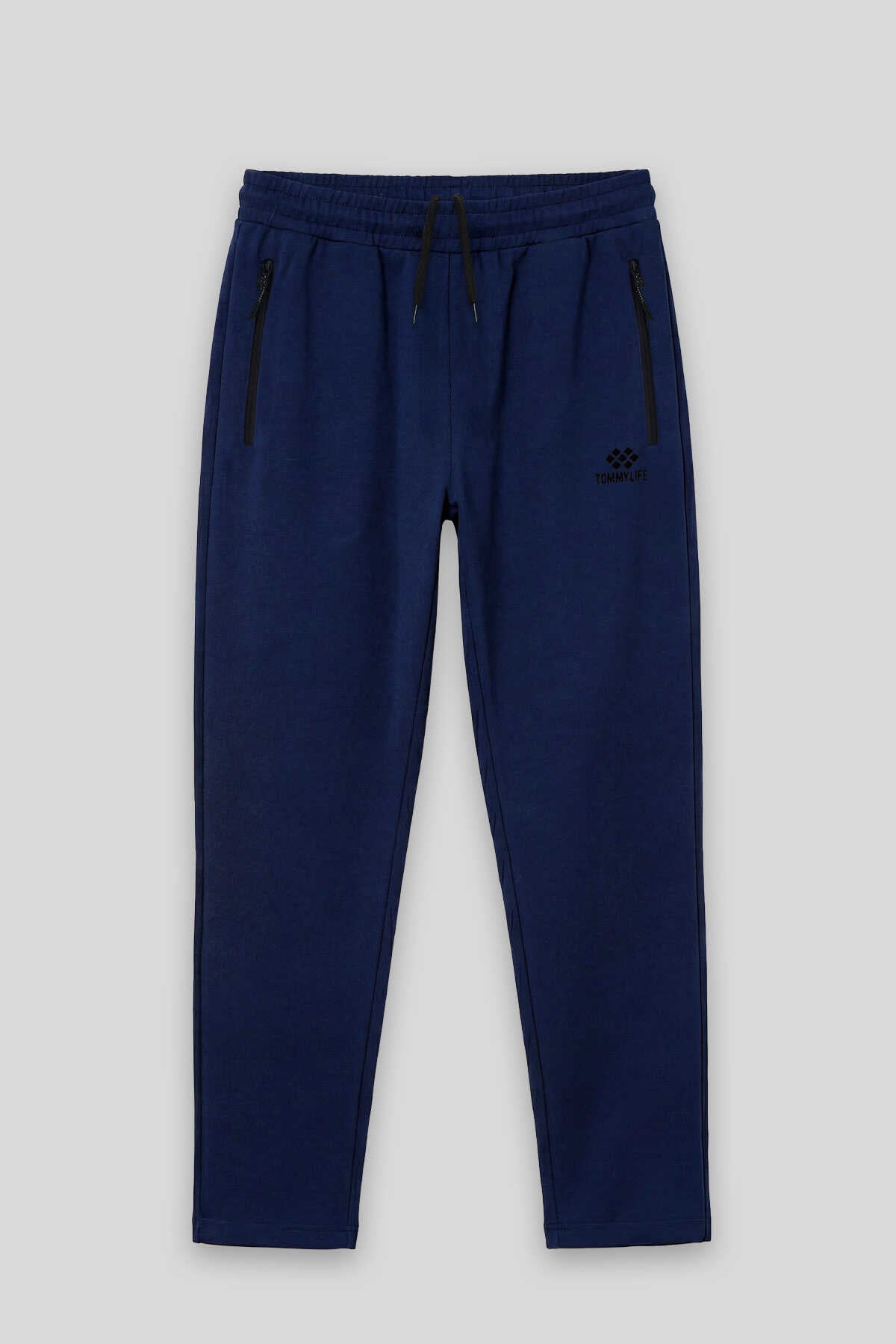 Pantaloni de trening Tommylife Wholesale bleumarin, de bază, pentru bărbați, mărime mare, cu talie cu șnur și croială clasică - 84844