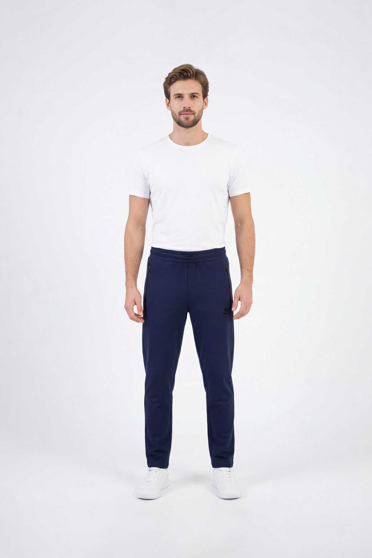 Tommylife Toptan Lacivert Basic Fermuar Cepli Klasik Paça Büyük Beden Erkek Eşofman Alt - 84508