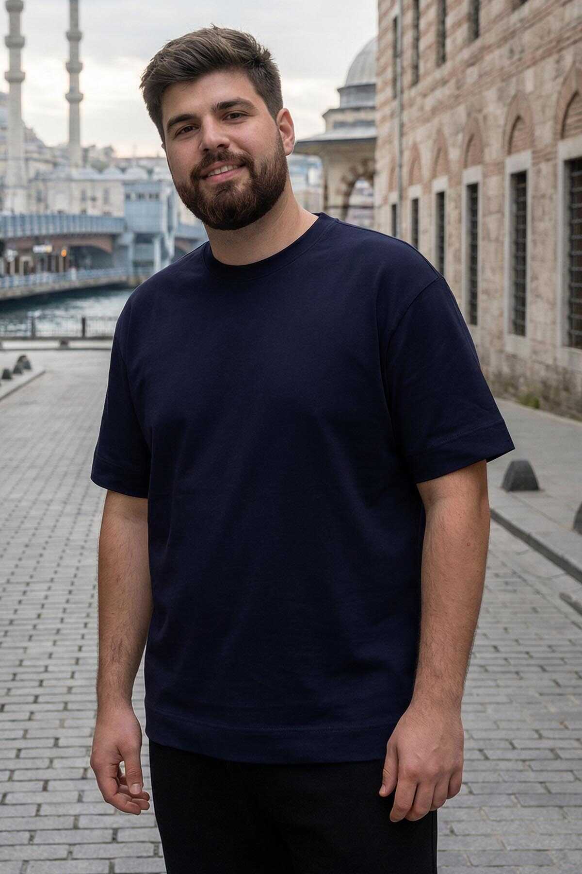 Tommylife Wholesale Navy Basic Short Sleeve Crew Neck Plus Size Men's T-Shirt - 88072