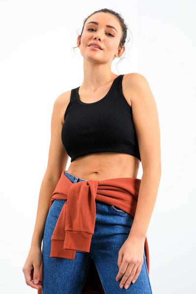 Maiou scurt pentru femei, bleumarin, fără mâneci, croială slim fit, cu decolteu în U, Tommylife Wholesale - 97160