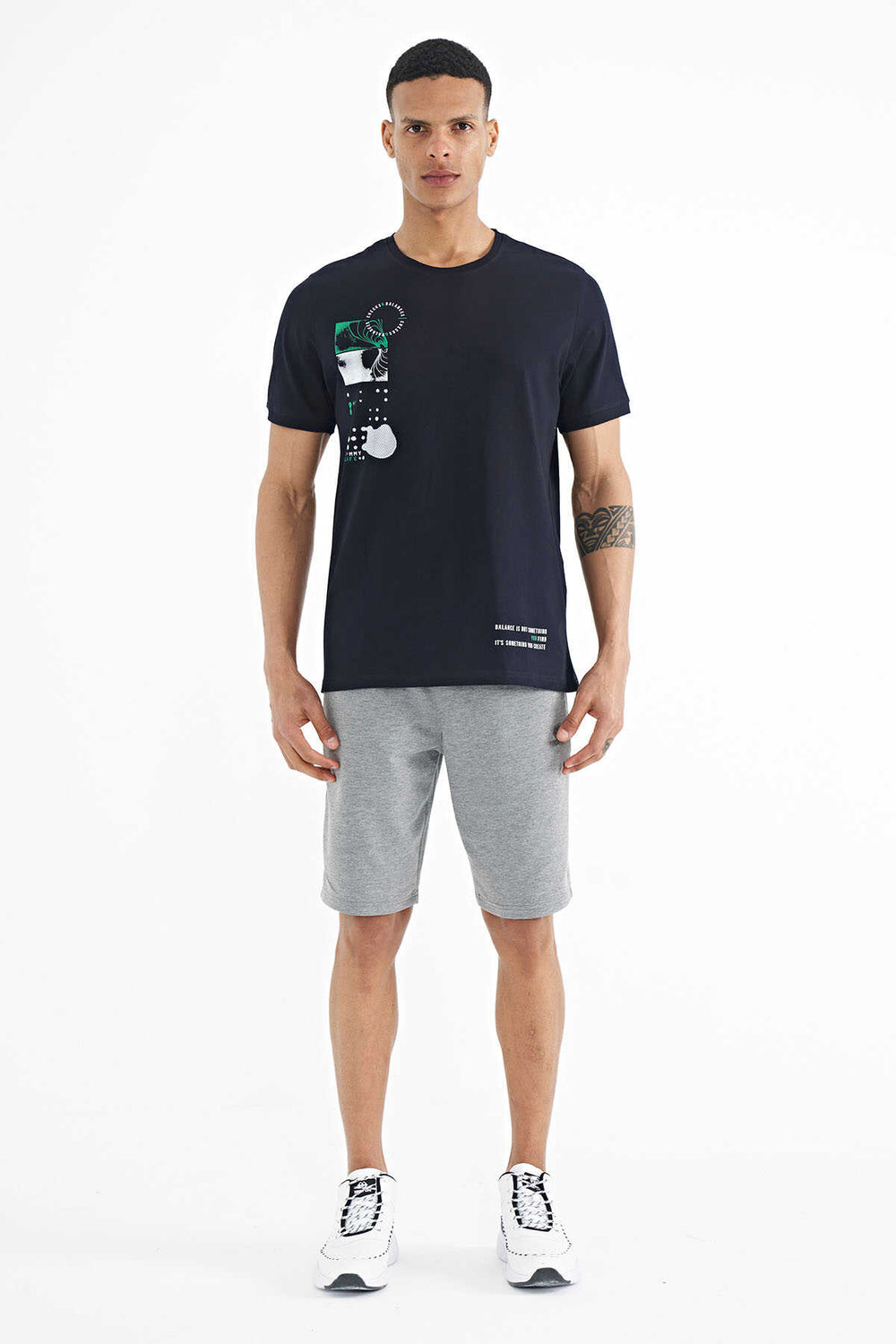 Tommylife Toptan Lacivert Baskı O Yaka Detaylı Standart Form Erkek T-Shirt - 88216