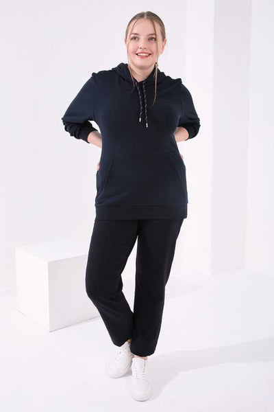 Pantaloni de trening pentru femei, mărime mare, cu croială clasică, bleumarin, cu buzunare, Tommylife Wholesale - 94017