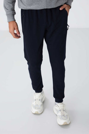 Tommylife Toptan Lacivert Fermuar Cepli Standart Kalıp Jogger Erkek Eşofman Alt - 84651