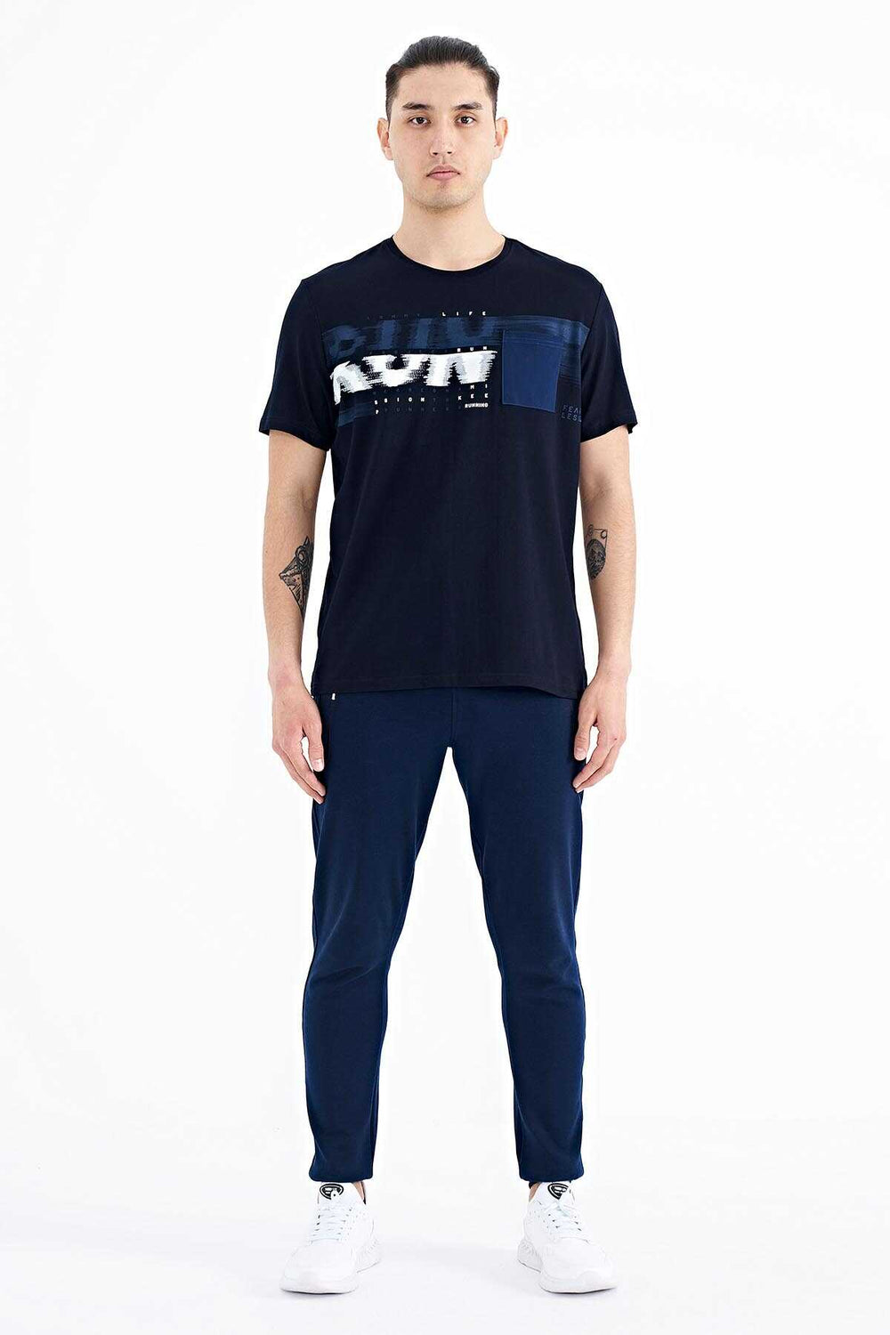 Tommylife Toptan Lacivert Ön Cep Detaylı Baskılı Standart Kalıp Erkek T-Shirt - 88200