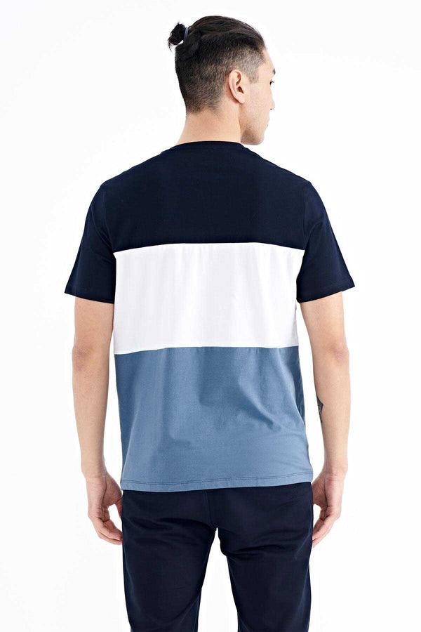Tommylife Toptan Lacivert Renk Geçişli Baskı Detaylı O Yaka Standart Kalıp Erkek T-Shirt - 88177