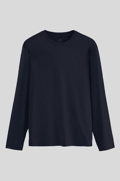 Tricou bărbătesc Tommylife Wholesale, bleumarin, croială standard, guler rotund, mânecă lungă, slim - 87997