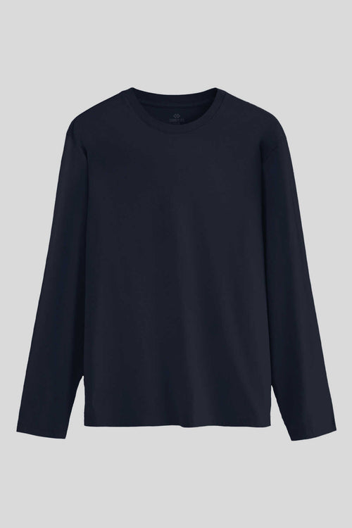 Tommylife Toptan Lacivert Standart Fit Basic O Yaka Uzun Kollu İnce Erkek T-Shirt - 87997
