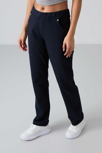 Tommylife Toptan Albastru Inchis Piatra Detalii Buzunar Confort Forma Clasic Picior Femeie Trening Fusta - 94007