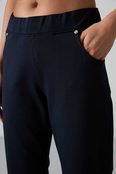 Tommylife Toptan Albastru Inchis Piatra Detalii Buzunar Confort Forma Clasic Picior Femeie Trening Fusta - 94007