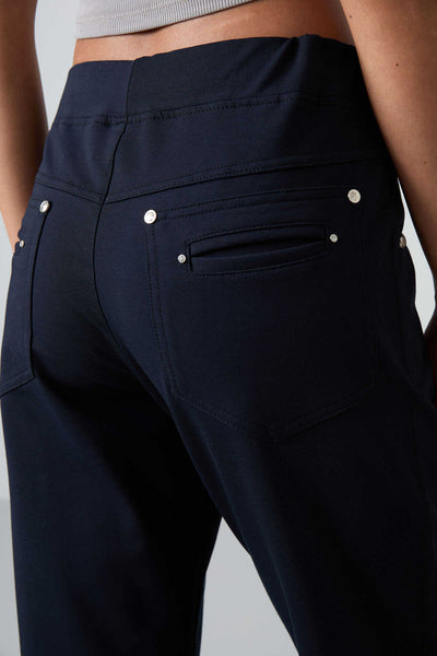 Tommylife Toptan Albastru Inchis Piatra Detalii Buzunar Confort Forma Clasic Picior Femeie Trening Fusta - 94007