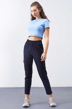 Pantaloni de trening pentru femei, bleumarin, cu talie înaltă, Tommylife, en-gros, model jogger, croială confortabilă, croială slim - 94566