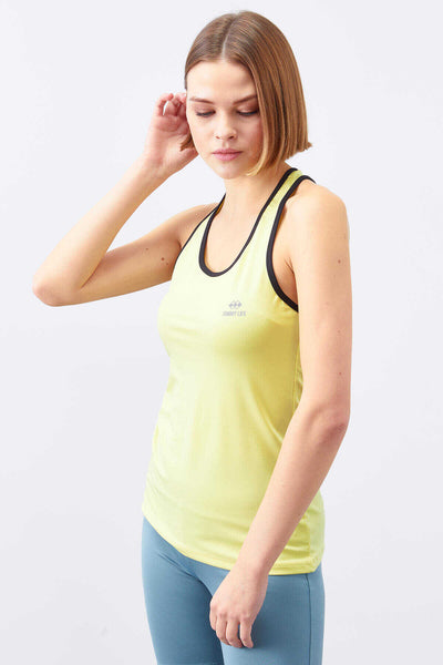 Tommylife Toptan Limon Çapraz Askılı Kolsuz Standart Kalıp Kadın Spor Atlet - 97094