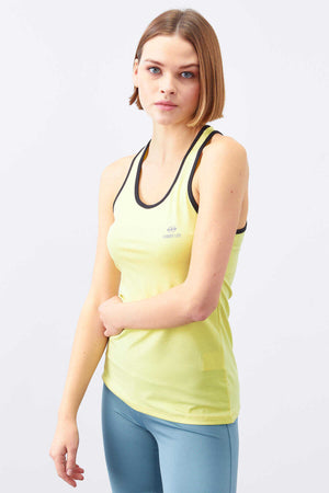 Tommylife Toptan Limon Çapraz Askılı Kolsuz Standart Kalıp Kadın Spor Atlet - 97094