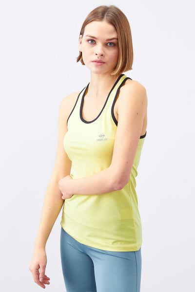 Tommylife Toptan Limon Çapraz Askılı Kolsuz Standart Kalıp Kadın Spor Atlet - 97094