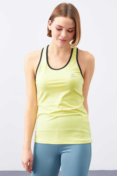 Tommylife Toptan Limon Çapraz Askılı Kolsuz Standart Kalıp Kadın Spor Atlet - 97094