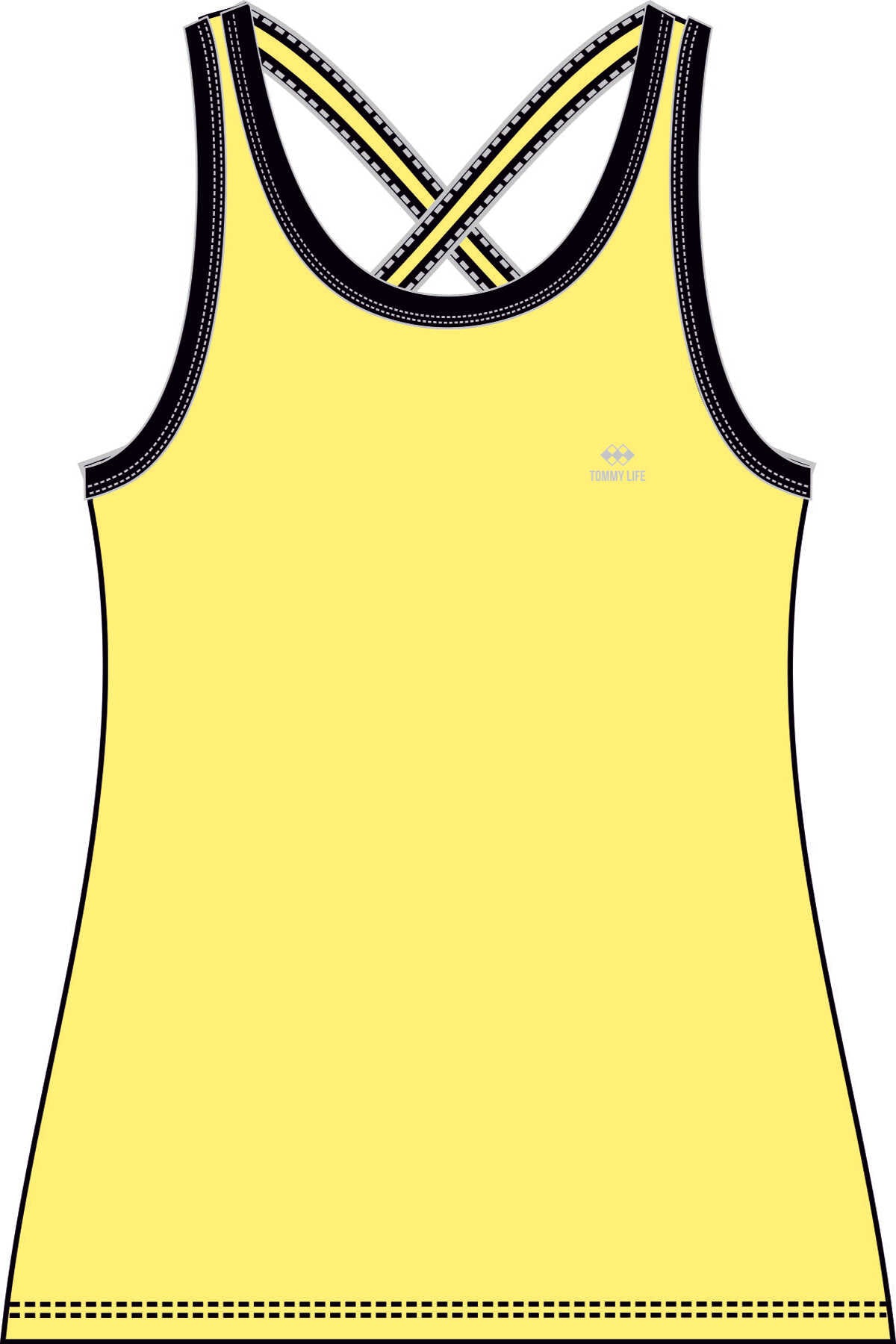 Tommylife Toptan Limon Çapraz Askılı Kolsuz Standart Kalıp Kadın Spor Atlet - 97094