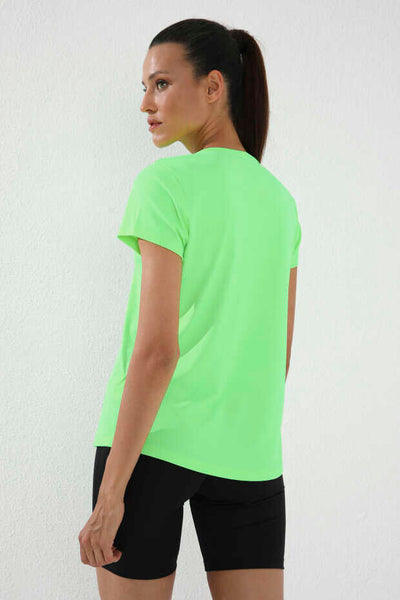 Tommylife Toptan Neon Verde Basic Maneca Scurta Standard Fit Col O Femeie T-Shirt - 97144