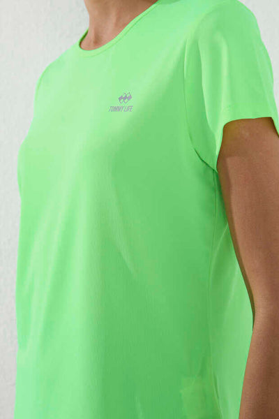 Tommylife Toptan Neon Verde Basic Maneca Scurta Standard Fit Col O Femeie T-Shirt - 97144