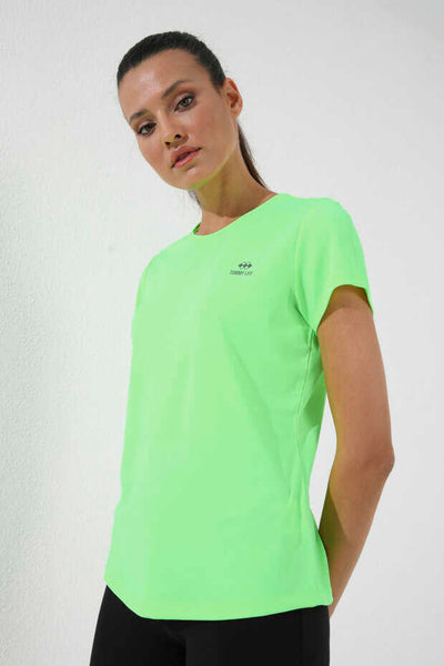 Tommylife Toptan Neon Verde Basic Maneca Scurta Standard Fit Col O Femeie T-Shirt - 97144
