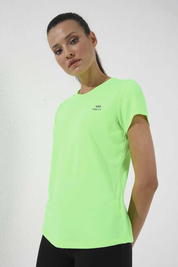 Tommylife Toptan Neon Verde Basic Maneca Scurta Standard Fit Col O Femeie T-Shirt - 97144
