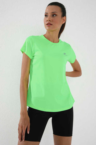 Tommylife Toptan Neon Verde Basic Maneca Scurta Standard Fit Col O Femeie T-Shirt - 97144