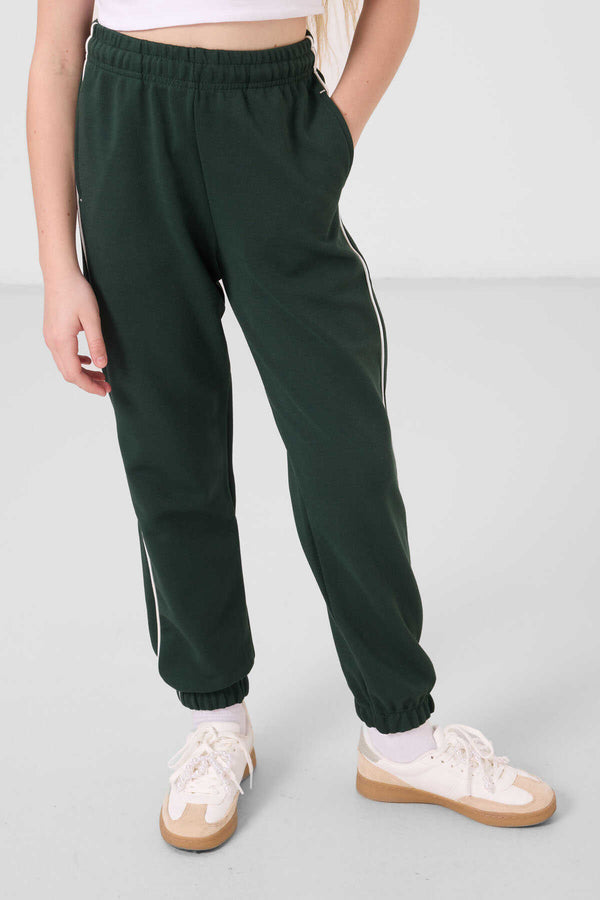 Tommylife Toptan O Yaka Baskılı Lastik Paçalı Standart Fit Kız Çocuk Eşofman Takım 75186 Ekru Çam Yeşil